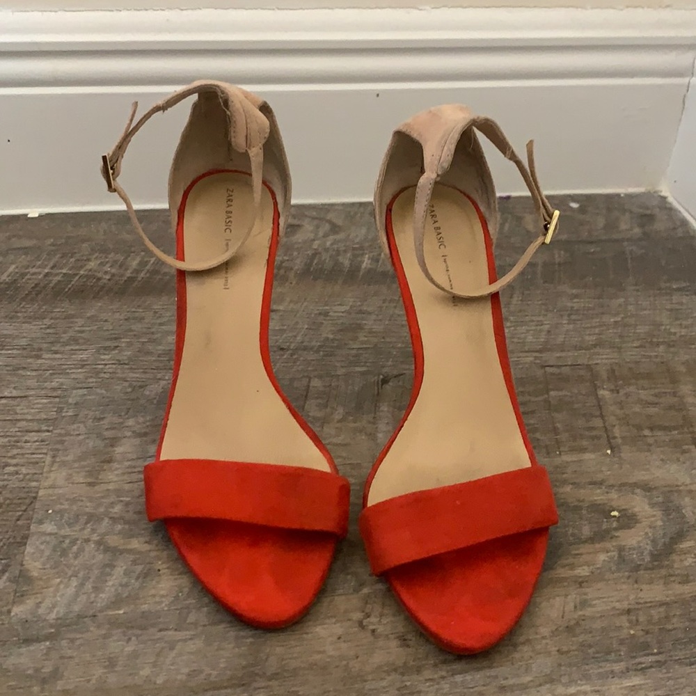 Zara suede 3 tone ankle strap heels